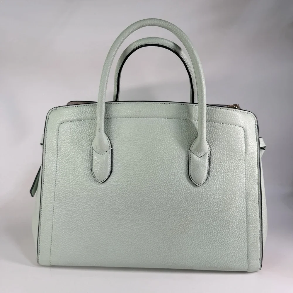 Kate Spade knott Leather Medium Satchel Crossbody Tote Mint Pistachio Pebbled